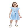AGQT Toddler Girls Summer Dress Flutter Sleeve Dress A-Line Casual Mini Dress Sleeveless Sundress with Belt Light Blue Size 2-3T view 1