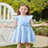 AGQT Toddler Girls Summer Dress Flutter Sleeve Dress A-Line Casual Mini Dress Sleeveless Sundress with Belt Light Blue Size 2-3T view 2