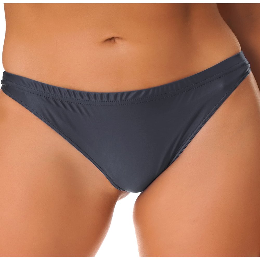 ACSUSS Women Oily Glossy Shorts Sexy Solid Bikini Bottoms Shiny Silky Smooth Pants Sexy Tights Underwear Grey X-Large