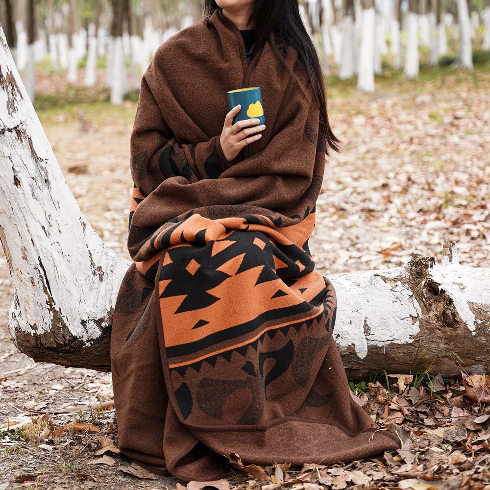 ACUSHLA Merino Wool Blanket - Soft Warm Thick Washable Large Bed Couch Camping Outdoor Travel Throw Blanket All Seasons, Flame Brown 79X63
