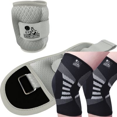 Ankle Wrist Weights 3lb Bundle with Knee Compression Sleeve Medium