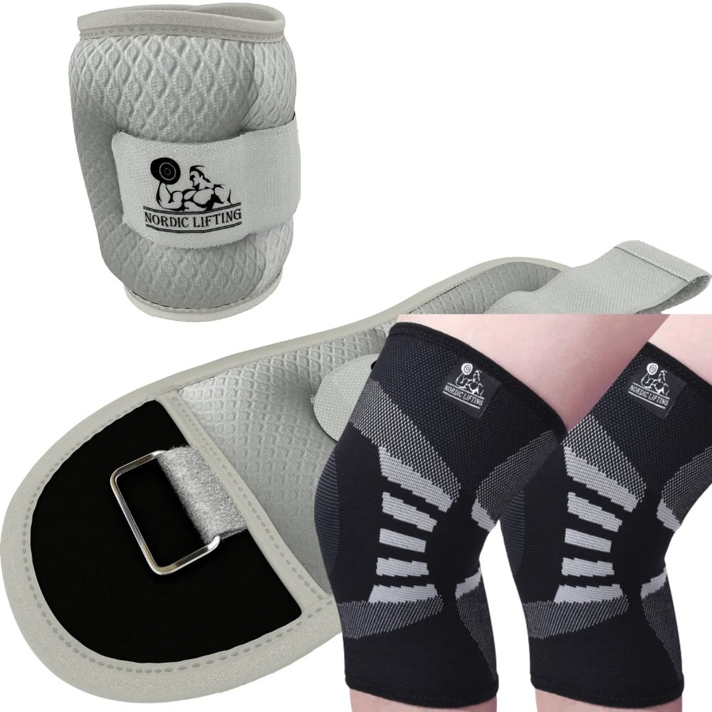 Ankle Wrist Weights 3lb Bundle with Knee Compression Sleeve Medium
