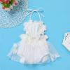 Baby Girls 1st Birthday Outfit Floral Lace Romper Ruffle Short Sleeve Backless Princess Party Tutu Dress Crown Headband Cake Smash Clothes for Photo Shoot 2Pcs Sets White 3D Flower 0-6 Months view 2