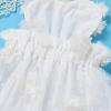 Baby Girls 1st Birthday Outfit Floral Lace Romper Ruffle Short Sleeve Backless Princess Party Tutu Dress Crown Headband Cake Smash Clothes for Photo Shoot 2Pcs Sets White 3D Flower 0-6 Months view 3