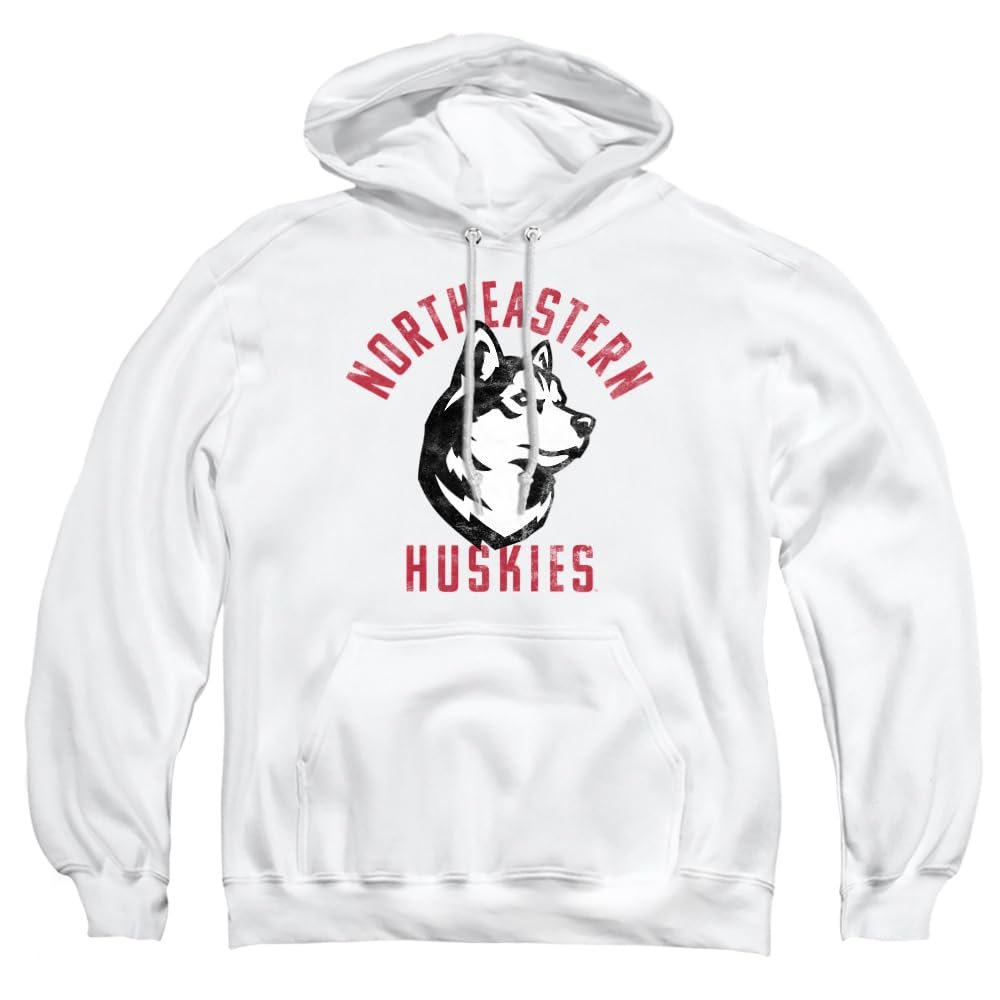 Northeastern University Official Huskies Logo Unisex Adult Pull-Over Hoodie,White, X-Large