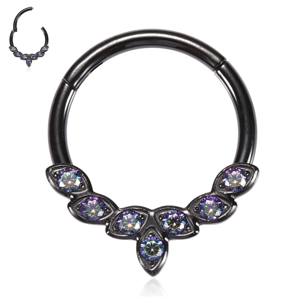Daith Earrings Surgical Steel 16G Septum Jewelry Black Septum Ring Hoop Hinged Segment Seamless Clicker Ring Rook Earrings Tragus Hoop Conch Helix Piercing Jewelry 8mm with Rainbow CZ