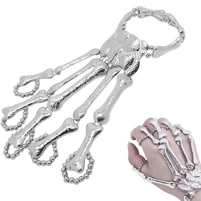 1pc Skeleton Hand Halloween Bracelet Punk Gothic Skeleton Bone Hand Claw Skull Bracelet Party Jewelry (Silver)