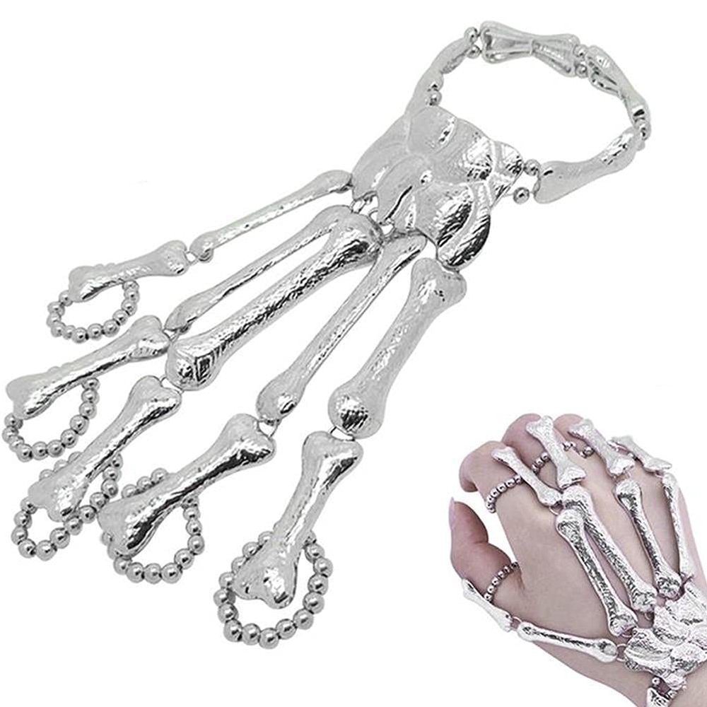 1pc Skeleton Hand Halloween Bracelet Punk Gothic Skeleton Bone Hand Claw Skull Bracelet Party Jewelry (Silver)