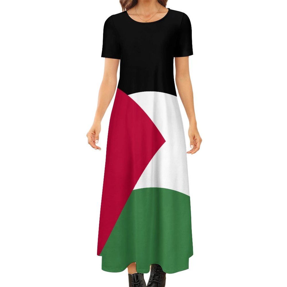 Adugen Origei Palestine Flag Round Neck Short Sleeve Dress Womens Dresses Summer Dress for Women Casual T-Shirt Dress 5XL