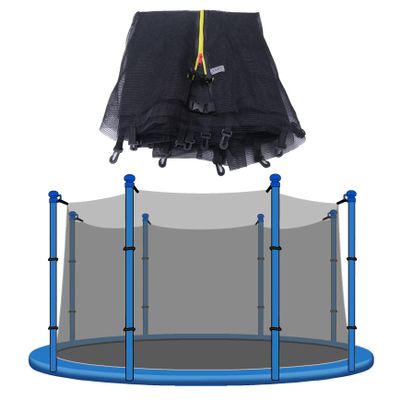 JIUYEKEW Trampoline Net Replacement Safety Net Enclosure for 6/8/10/12/13/14/16 FT with 6 or 8 or 12 Poles, Breathable, Tear-Resistant (Net Only) (12FT / 366cm - 8 Poles)