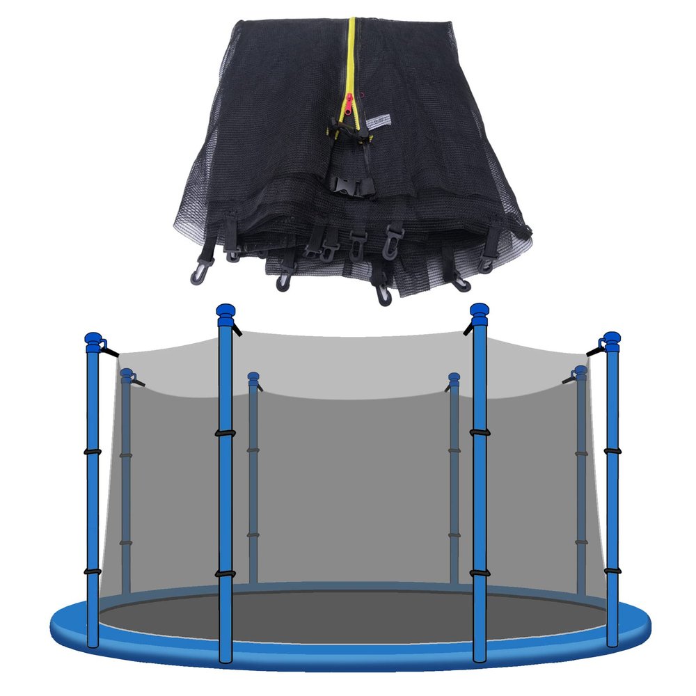 JIUYEKEW Trampoline Net Replacement Safety Net Enclosure for 6/8/10/12/13/14/16 FT with 6 or 8 or 12 Poles, Breathable, Tear-Resistant (Net Only) (8FT / 244cm - 6 Poles)
