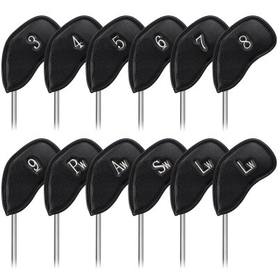 Left Handed Iron Covers Golf Club Iron Covers Black Leather Golf Iron Headcovers Set Left Handed Iron Covers for Golf Clubs Sliver Number Embroidery 12pcs/Set