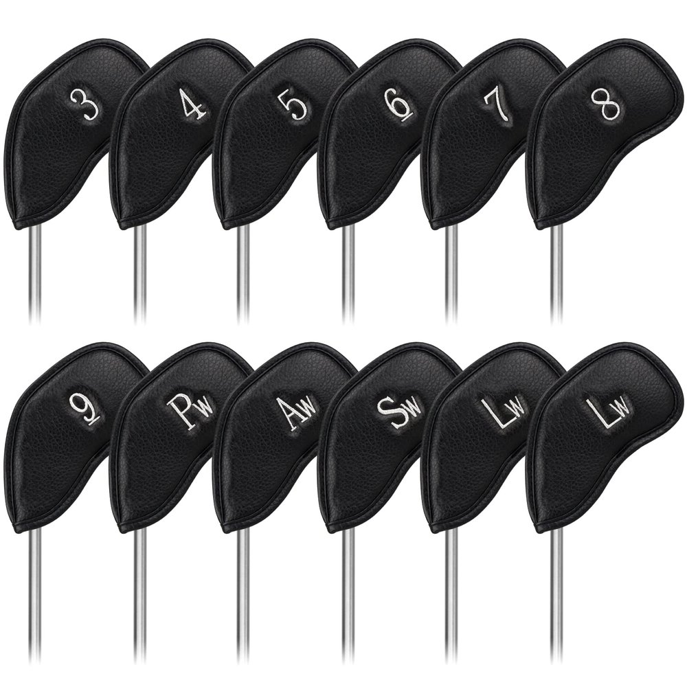 Left Handed Iron Covers Golf Club Iron Covers Black Leather Golf Iron Headcovers Set Left Handed Iron Covers for Golf Clubs Sliver Number Embroidery 12pcs/Set