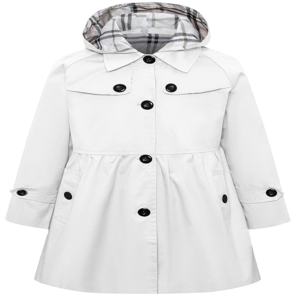 Betusline Girl Trench Coat, Long Sleeve Casual Windbreaker Jacket Outwear Overcoat Dress Coats for Girls, White, 3-4T = Tag 110