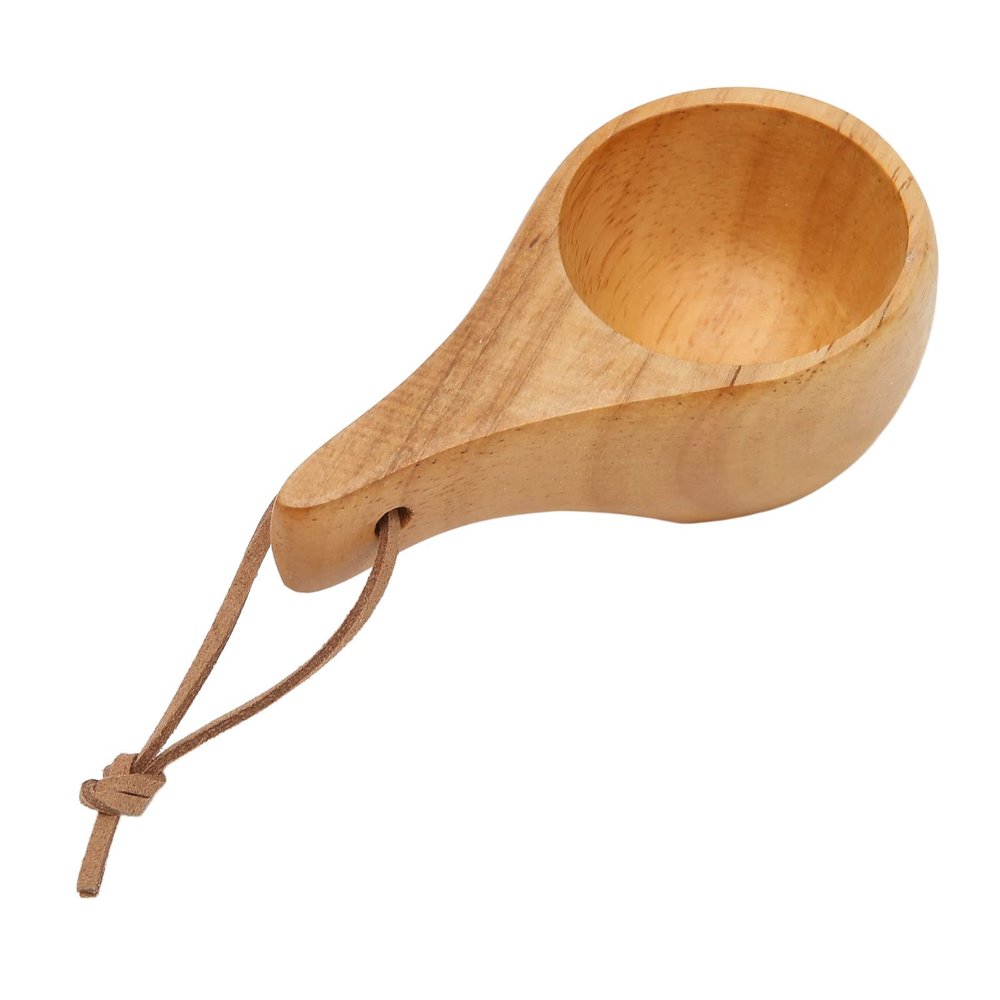 Kuksa Wooden Cup, 30ml Wooden Camp Cup Nordic Style Portable Outdoor Camping Drinking Cup Viking Coffee Mug Portable Wood Coffee Mug with Lanyard for Tea, Whisky
