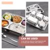 GANAZONO Stainless Steel Divided Plate with Lid 11.02X8.66X1.65In Five Grids Bento Food Compartment Tray for Home Meals Outdoor Camping and Picnics Set of 2 view 3