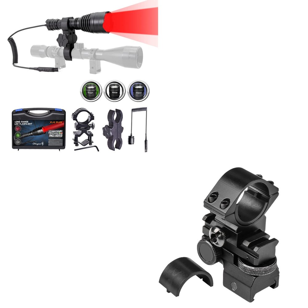 Odepro KL41Plus Hunting Flashlight Kit with Red Green IR850 White Interchangeable LED Modules AS004 Adjustable Picatiny Rail Mount Bundle