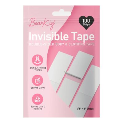 BearKig 100-Strips Double-Sided Tape for Fashion, Invisible Clear Fabric Tape for Clothing & Body with All Day Strength, Hypoallergenic for Sensitive Skin