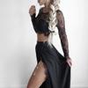Sexy Lace Sheer Mesh Crop Tops for Women Long Sleeve Mesh Lace Trim Shirt Sheer See Through Top Blouse Cover Up Bikini Tee (Black, S) view 2
