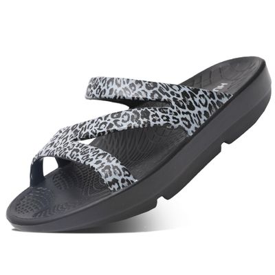 HUHV Z Strap Unisex Recovery Comfort Slide Sandals - White Leopard, Men's 7/ Women's 9 M