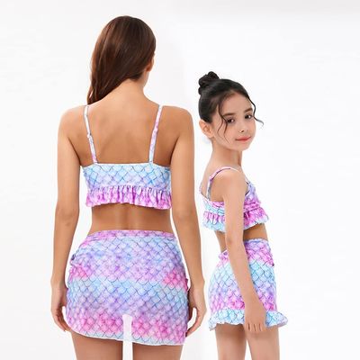 Mommy and Me Swimsuits Two Piece Bathing Suit Mermaid Print Family Matching Bikini Swimwear Summer Beach Wear Kids Toddler Girl Swimsuits Women Bathing Suit Pink Blue-Mermaid 7-8 Years