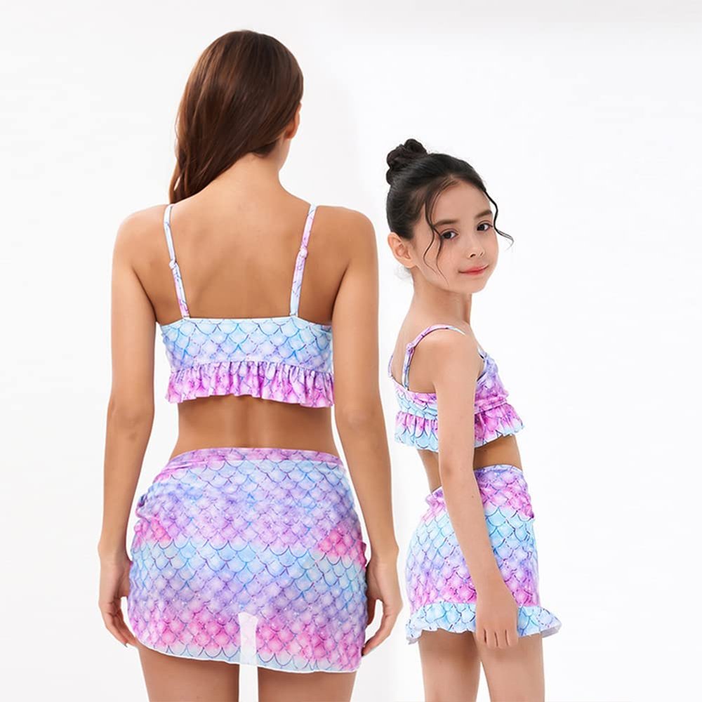 Mommy and Me Swimsuits Two Piece Bathing Suit Mermaid Print Family Matching Bikini Swimwear Summer Beach Wear Kids Toddler Girl Swimsuits Women Bathing Suit Pink Blue-Mermaid 7-8 Years
