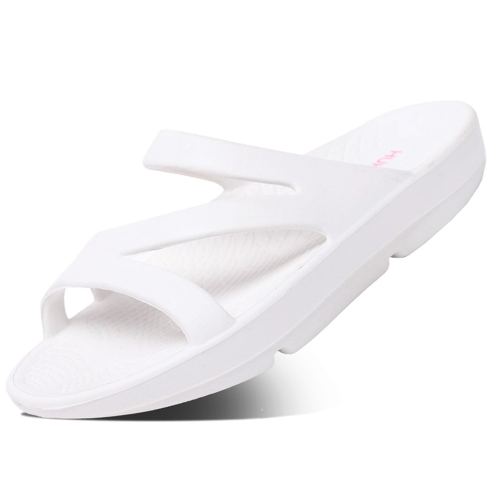 HUHV Z Strap Unisex Recovery Comfort Slide Sandals - White, Men's 8/ Women's 10 M