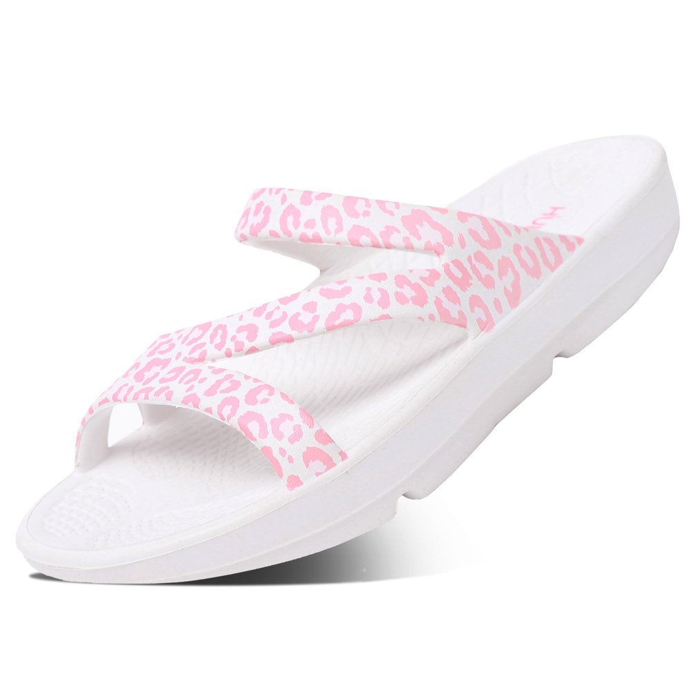 HUHV Z Strap Unisex Recovery Comfort Slide Sandals - Rose Leopard, Men's 8/ Women's 10 M