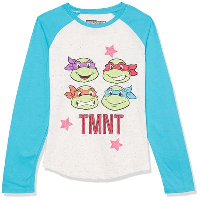 Teenage Mutant Ninja Turtles girls Tmnt Long Sleeve Raglan T-shirt - 4-16 T Shirt, Cream/Blue, 10 12 US