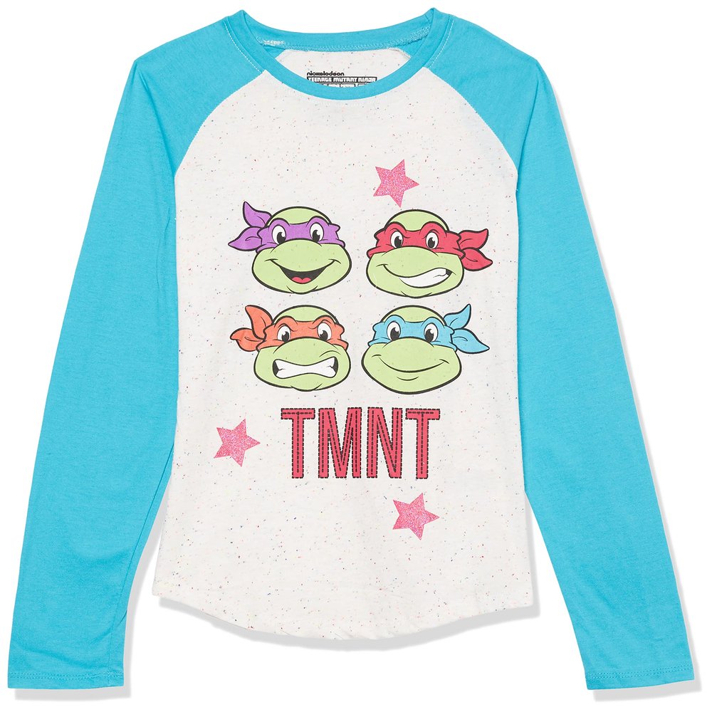 Teenage Mutant Ninja Turtles girls Tmnt Long Sleeve Raglan T-shirt - 4-16 T Shirt, Cream/Blue, 10 12 US