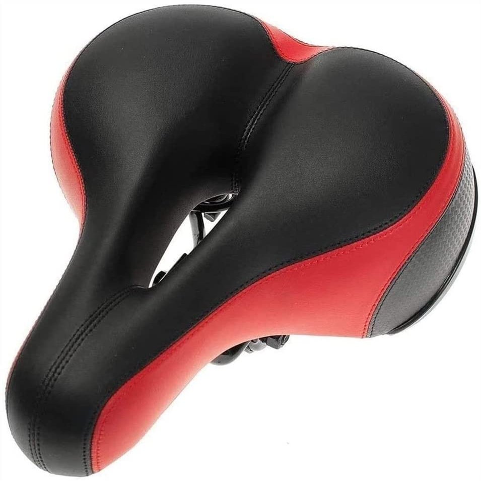 SMSOM Bicycle Saddle, Bike Seat, Wide Bicycle Seat Replacement Saddle, Waterproof Leather Bike Saddle, Universal Fit for Indoor Outdoor Bike for Women and Men