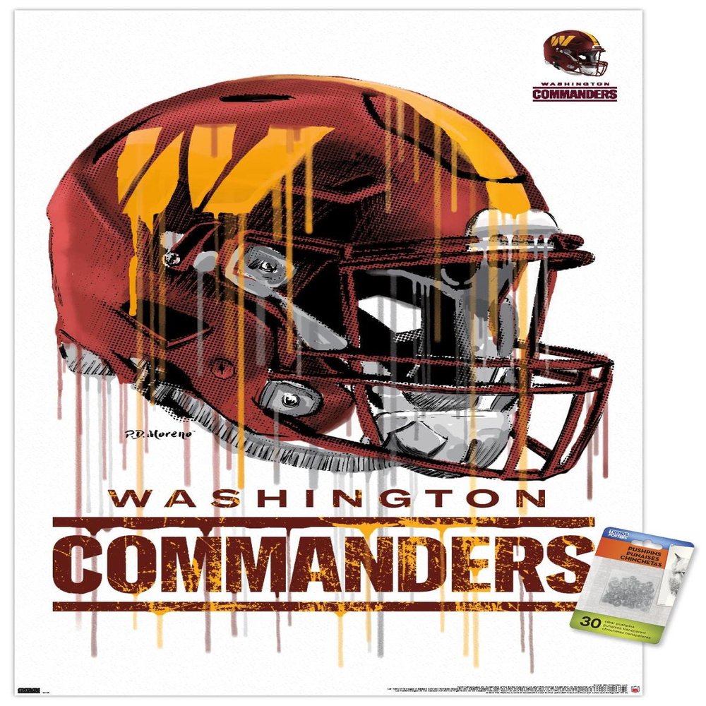 Trends International NFL Washington Commanders - Drip Helmet 22 Wall Poster, 22.37" x 34.00", Premium Poster & Push Pin Bundle