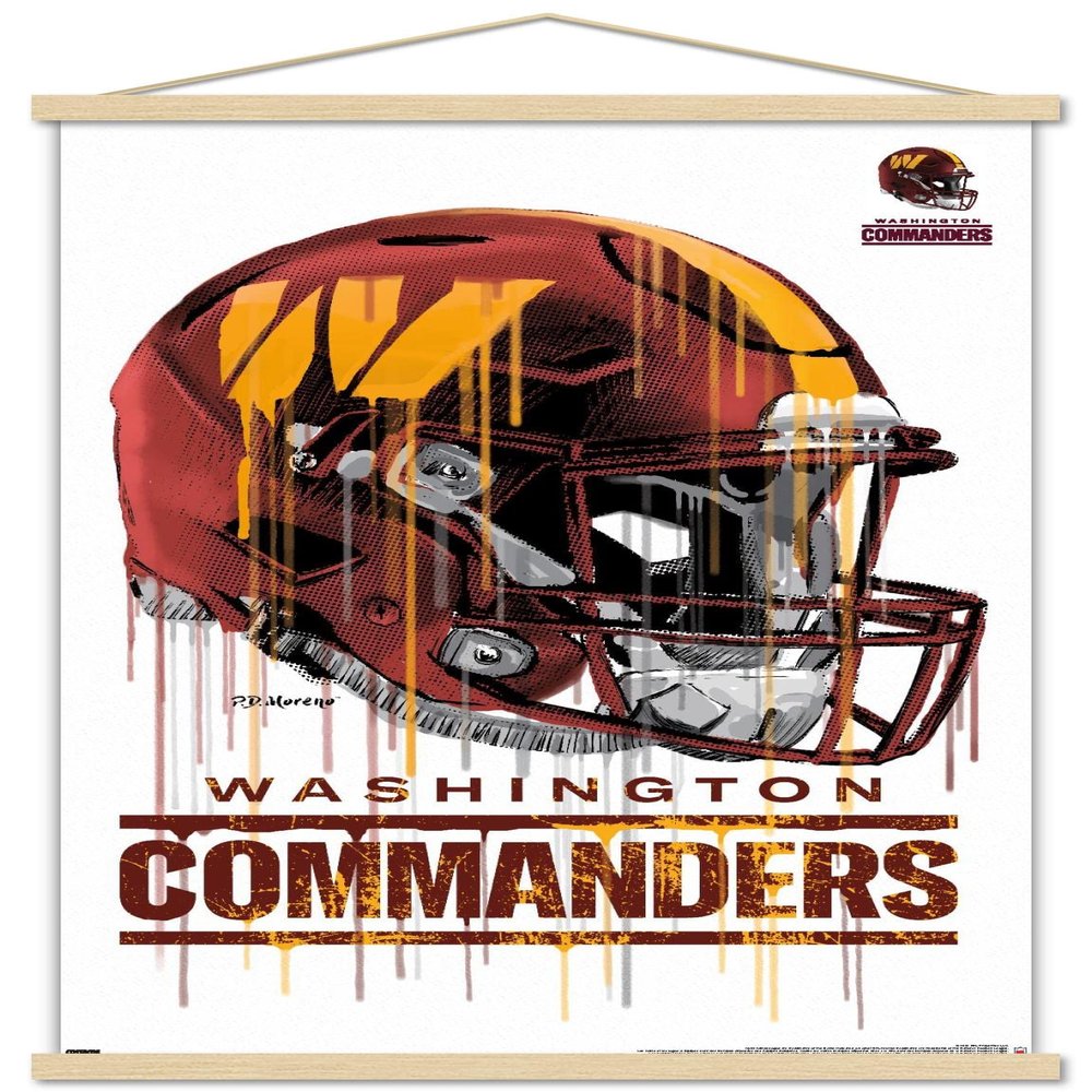 Trends International NFL Washington Commanders - Drip Helmet 22 Wall Poster, 22.375" x 34", Premium Print and Beechwood Hanger Bundle