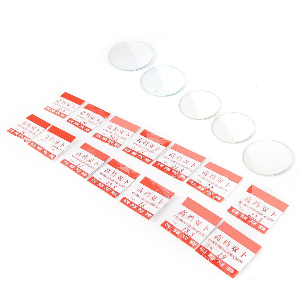 34PCS Watch Glass Lens Convex Concave Back Arch Mineral Glass Material Laboratory Measuring Watch Lens Accessories Repair Tools Kits 16-32.5mm/0.6-1.3in