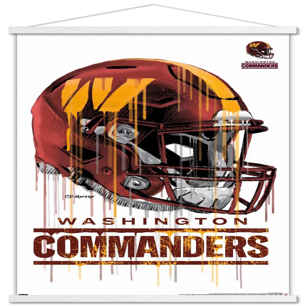 Trends International NFL Washington Commanders - Drip Helmet 22 Wall Poster, 22.375" x 34", Premium Print and White Hanger Bundle