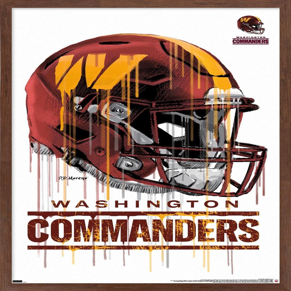 Trends International NFL Washington Commanders - Drip Helmet 22 Wall Poster, 14.725" x 22.375", Mahogany Framed Version