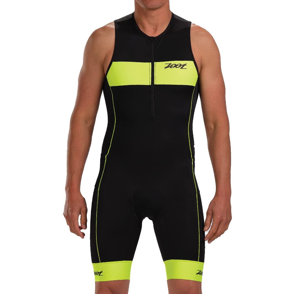 Zoot Mens Core Tri Tank Racesuit  Sleeveless Triathlon Suit for Men Made from Italian Primo Fabric, 3 Pockets, and Bike Padding(Safety Yellow, XX-Large)