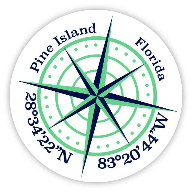 Pine Island Florida 2-Inch Vinyl Decal Sticker Latitude Longitude Compass Design