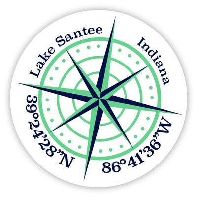 Lake Santee Indiana 2-Inch Vinyl Decal Sticker Latitude Longitude Compass Design