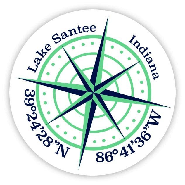 Lake Santee Indiana 2-Inch Vinyl Decal Sticker Latitude Longitude Compass Design