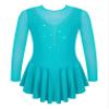 Agoky Kid Girls Shiny Figure Ice Skating Dress Long Sleeve Gymnastic Leotard Dress Roller Skater Ballet Dance Dress Dancewear Lake Green 9-10 Years view 1