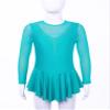 Agoky Kid Girls Shiny Figure Ice Skating Dress Long Sleeve Gymnastic Leotard Dress Roller Skater Ballet Dance Dress Dancewear Lake Green 9-10 Years view 2