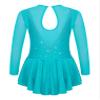 Agoky Kid Girls Shiny Figure Ice Skating Dress Long Sleeve Gymnastic Leotard Dress Roller Skater Ballet Dance Dress Dancewear Lake Green 9-10 Years view 3