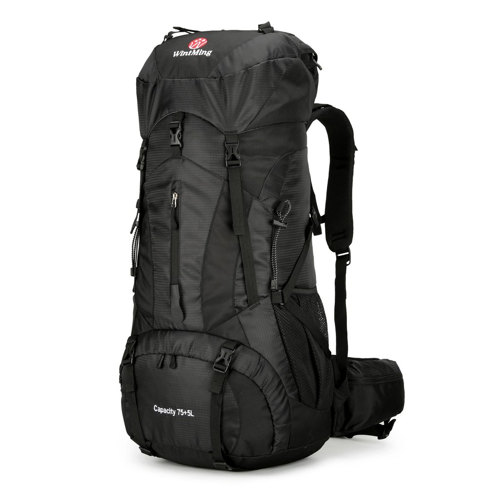 Hiking Backpack for Men and Women 70L+5L Waterproof Lightweight Camping Daypack with Rain Cover - Frameless (black-b)