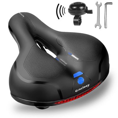 Gincleey Comfort Bike Seat for Women Menwith Bell Wide Bicycle Saddle Replacement Memory Foam Padded Soft Bike Cushion with Dual Shock Absorbing Universal Fit for Indoor/Outdoor