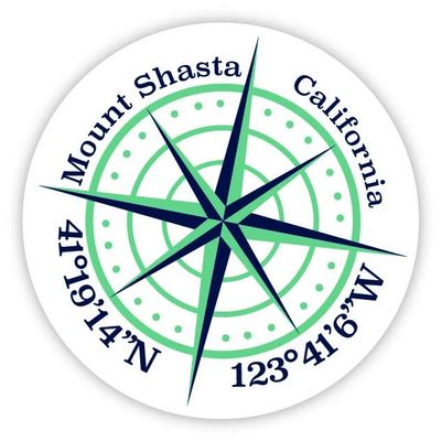 Mount Shasta California 2-Inch Vinyl Decal Sticker Latitude Longitude Compass Design