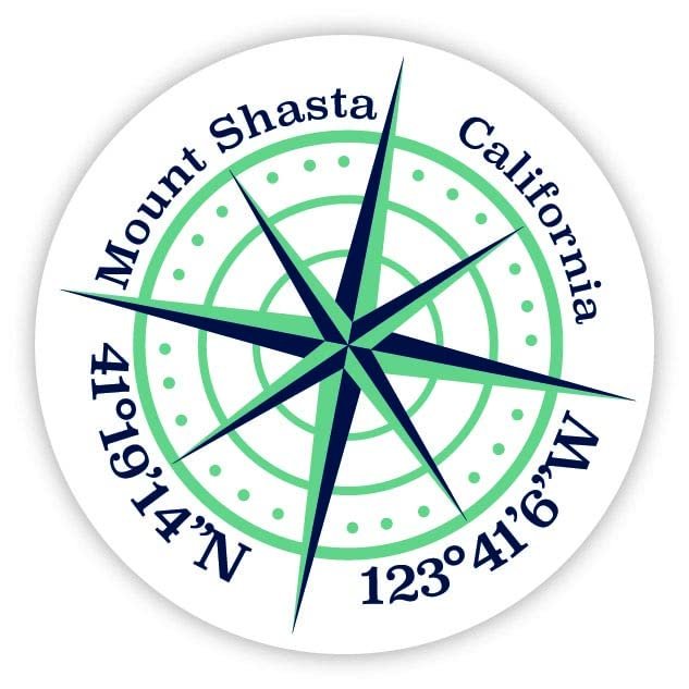 Mount Shasta California 2-Inch Vinyl Decal Sticker Latitude Longitude Compass Design