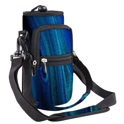 AORTDES 25/32/40/64oz Water Bottle Bag Holder Carrier-Insulated Crossbody Sling Case Sleeve with Strap & Pockets for Men Women Gym Cycling Travel Walking Hiking Camping (Blue Quicksand, 40oz)