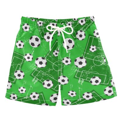 Aflyko Sport Boys' Board Shorts Soccer Play Game Field Green Toddler Swim Trunk Girls Beach Swimwear Bathing Suit