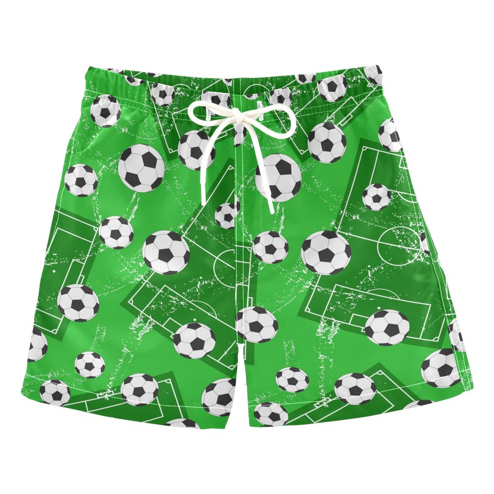 Aflyko Sport Boys' Board Shorts Soccer Play Game Field Green Toddler Swim Trunk Girls Beach Swimwear Bathing Suit